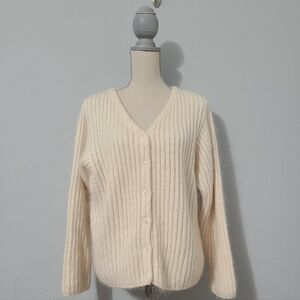 LL Bean Vintage‎ Cardigan Sweater Women's Mohair Ribbed V Neck Chunky  90s Med